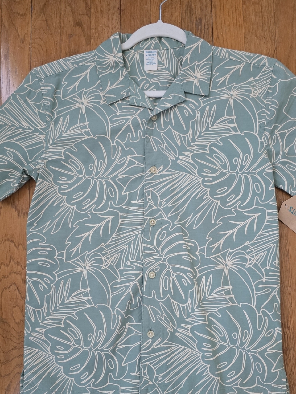 THEREABOUTS BOY'S HUSKY GREEN SHORT SLEEVES FRONT BUTTON TROPICAL SHIRT MEDIUM